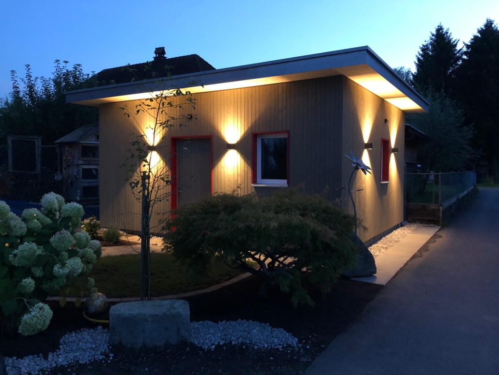 Originalaufnahme Gartenhaus Rüthi mit Beleuchtung